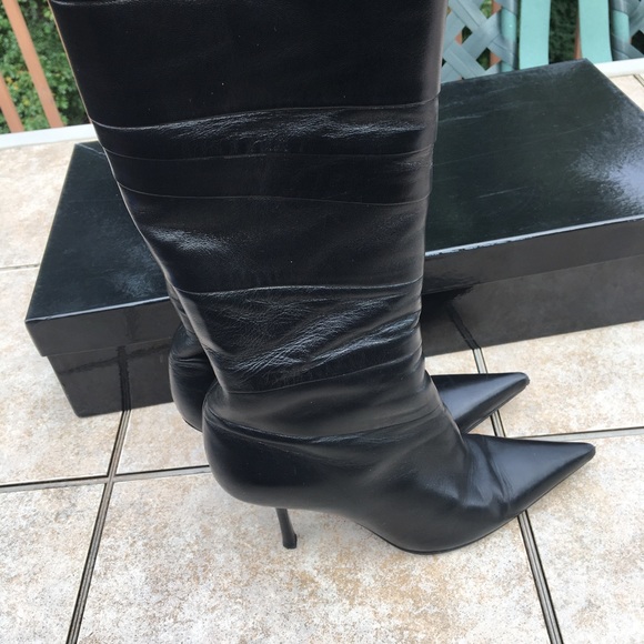 Sebastian black leather pointed toe heeled boots - Picture 6 of 14